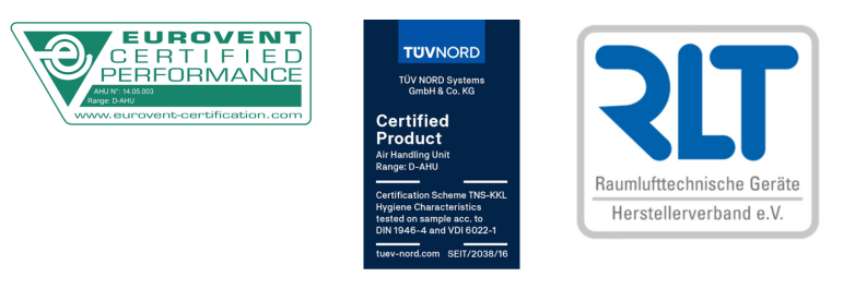 Daikin AHU's quality assurance certifications logos