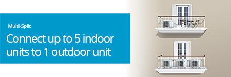 Multi-Split Connects up to 5 indoor units to 1 outdoor unit.